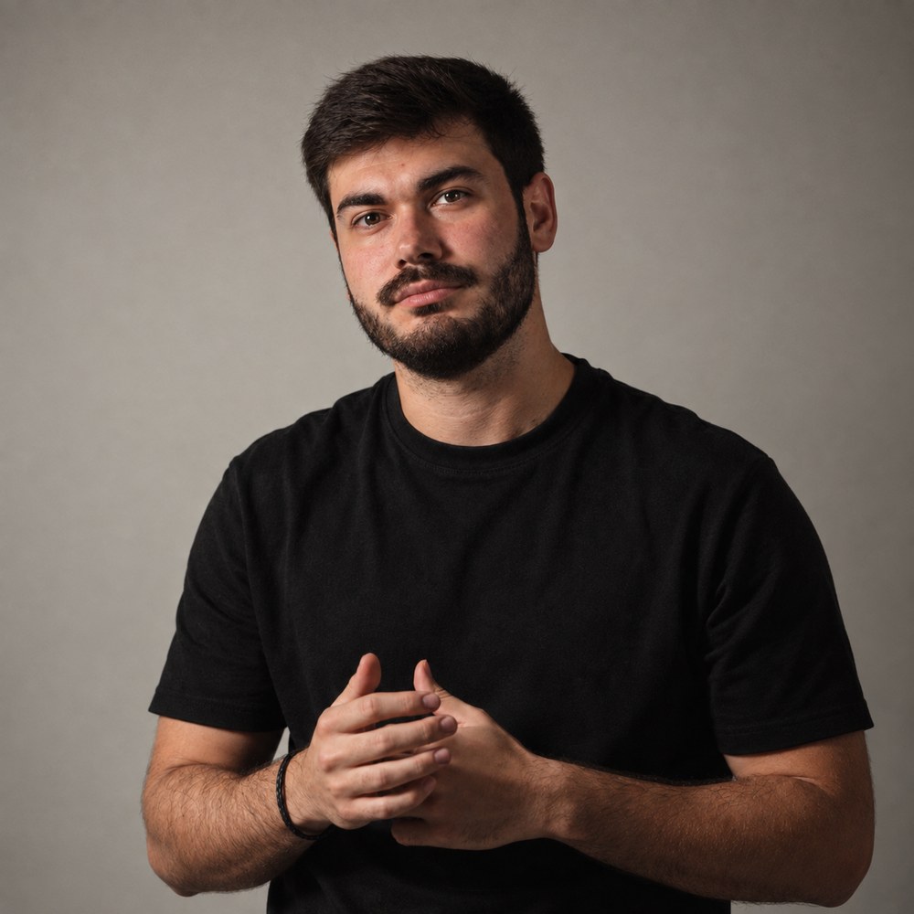 Retrato de Gabriel Barranco trabajando con su portátil